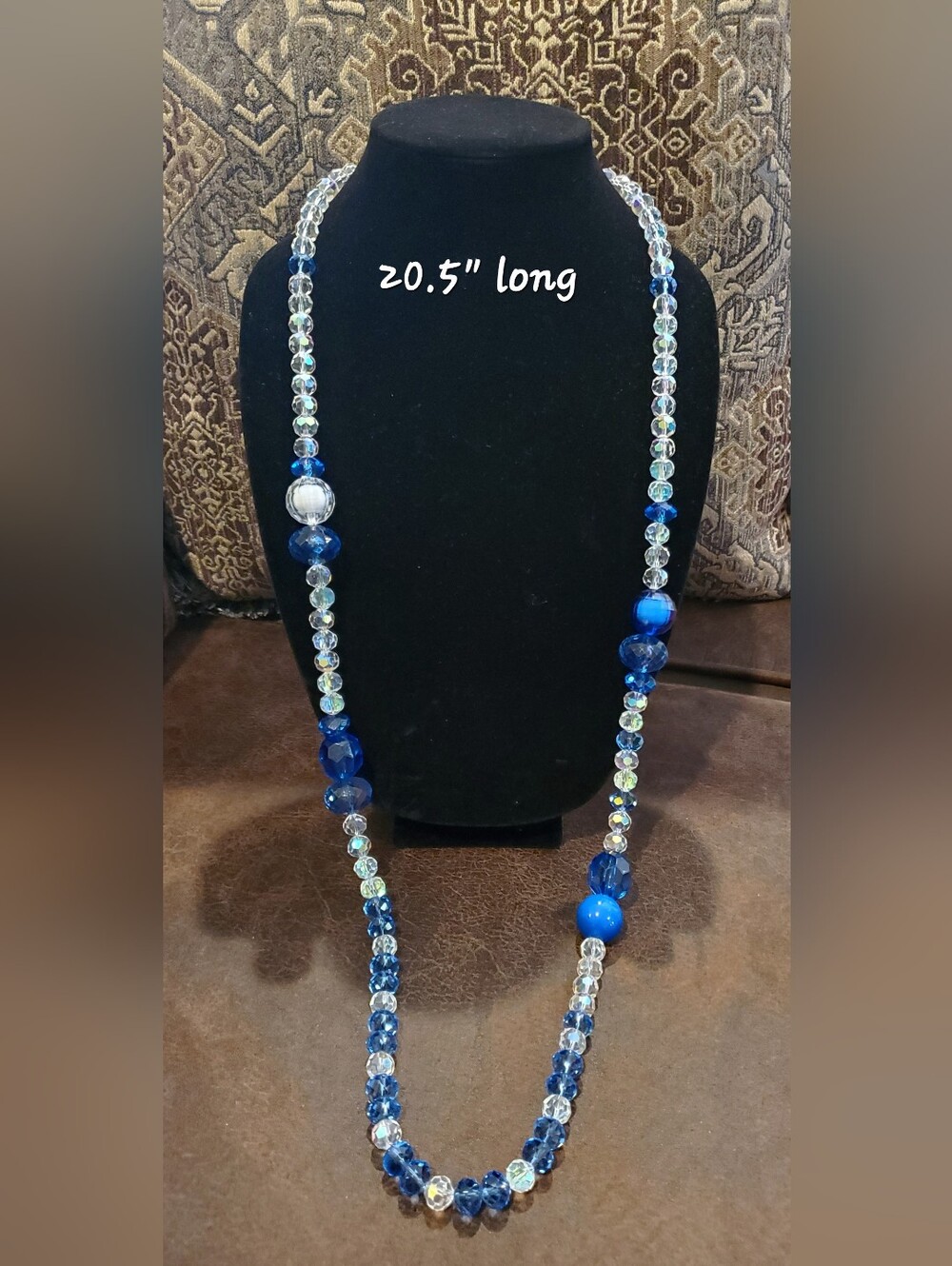 Blue Crystal Beaded Long Necklace - Women Jewelry